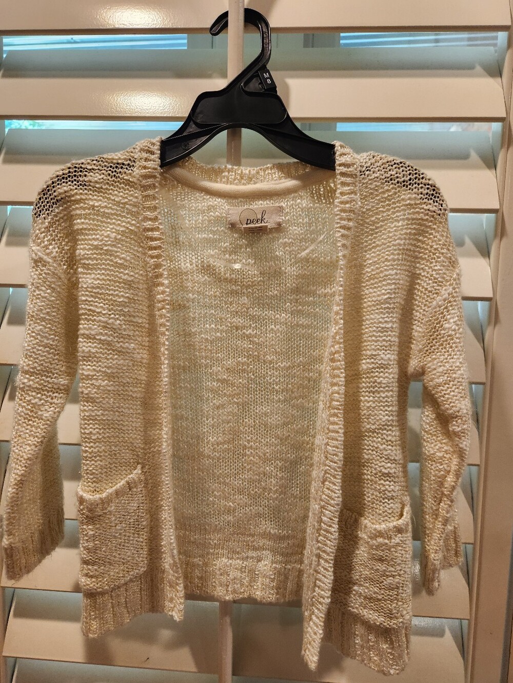 Girl's Peek Cream Open-Front Pocket Knit Cardigan, Size 2T